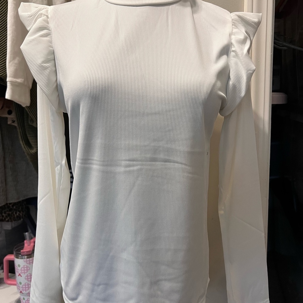 Elegant White Ruffle Sleeve Top